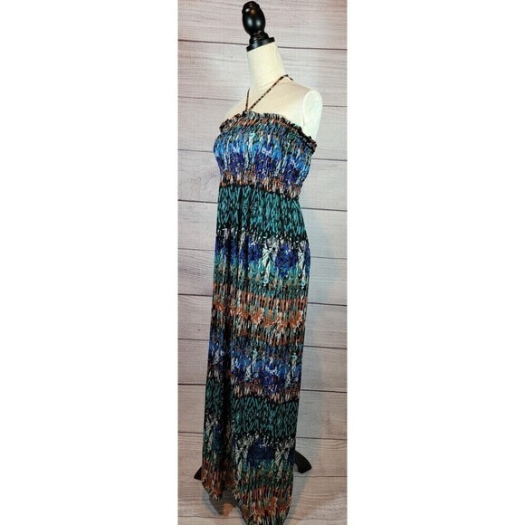 LOVE by Chesley Tie Maxi Dress Multi-colored Size Medium - Picture 5 of 9